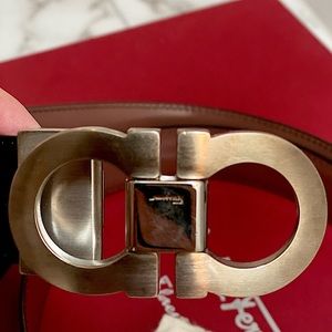 Double Gancini Buckle Reversible Leather Belt